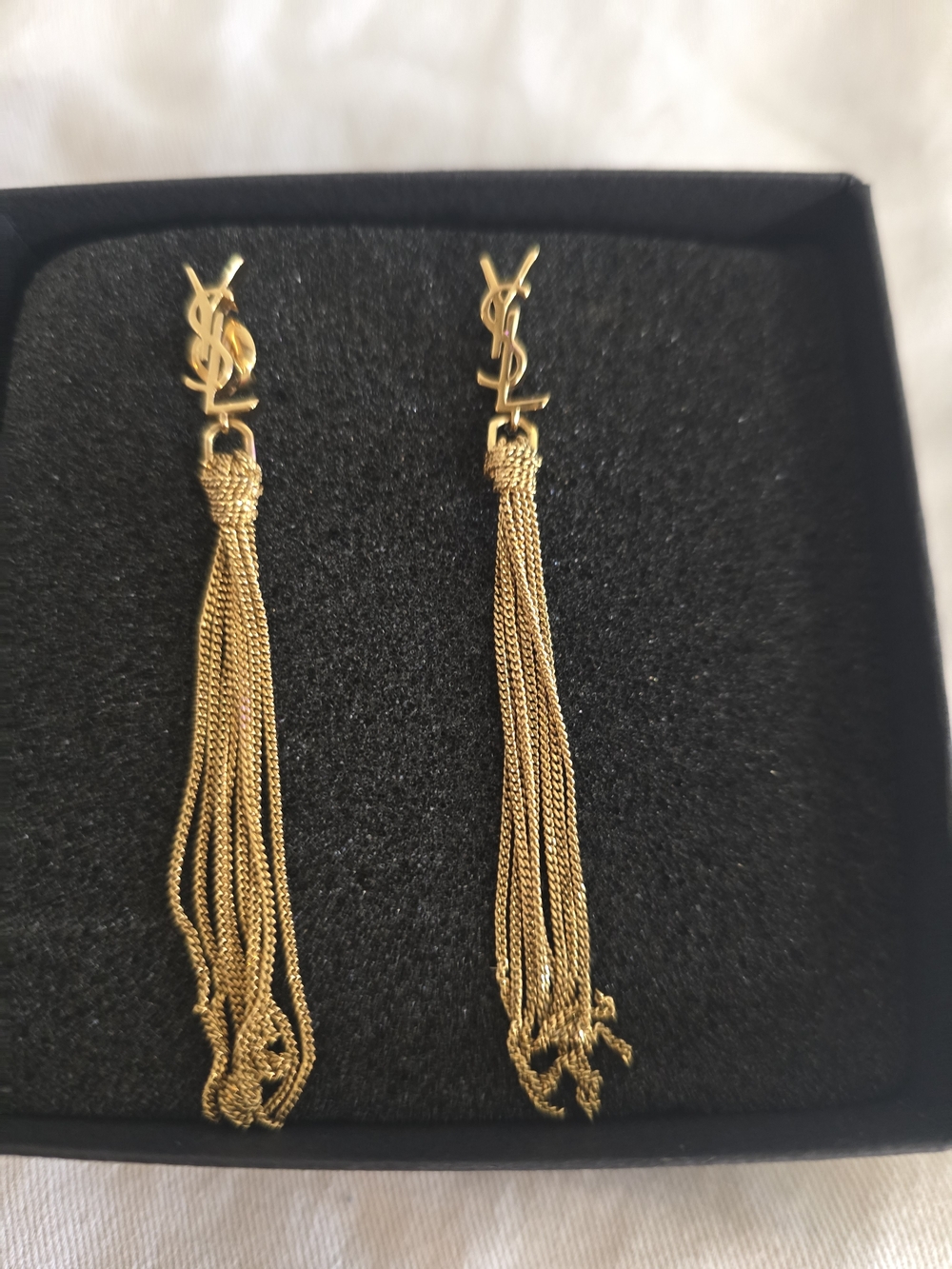 Saint Laurent Gold Chain Tassel YSL Drop Earrings